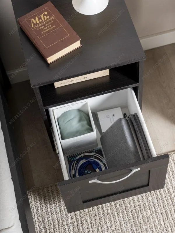 Тумба прикроватная Сириус, 1 ящик, 41х39х53с м, дуб венге, черно-коричневая | изображение 4