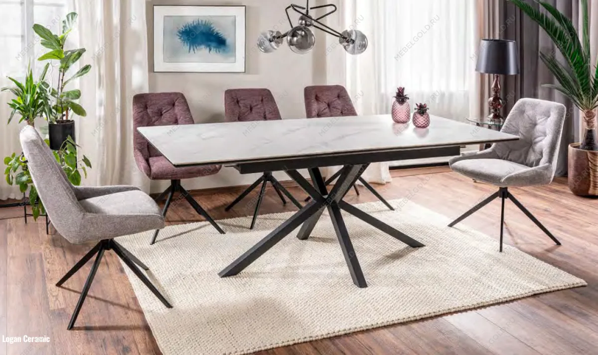 Стол обеденный Signal LOGAN Ceramic раскладной (белый/черный мат) | изображение 2