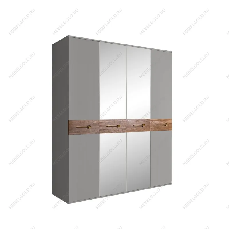 Шкаф 4-х дв. с зеркалами Bogemia Wood Wo (Серый/Золото) БМШ1/4(Wo)