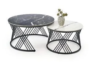 Комплект Halmar FLAMINGO (2 стола журнальных) (черный мрамор/белый мрамор/черный)