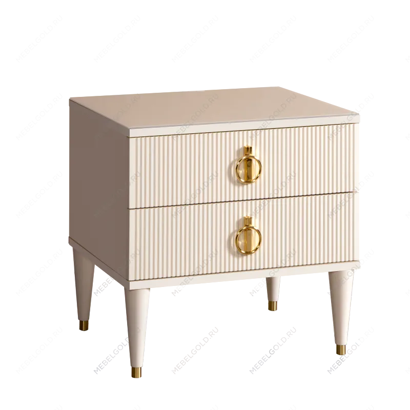 Тумба прикроватная 2 ящика Римини СОЛО (Бежевый/Золото) РМТП-2(s)