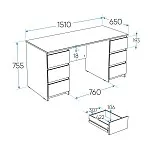 Стол письменный Кастор, 6 ящиков, 151х65х75 см, серый | изображение 13