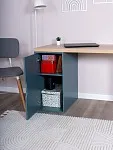 Стол письменный Ингар, с дверцей , 120х75х55 см, серо-бирюзовый/черный, столешница дуб беленый | изображение 3