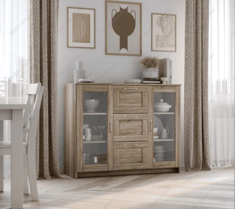 БРИМНЭС / СИРИУС тумба ИКЕА / IKEA 2 двери со стеклом и 3 ящика 117х95 сонома | изображение 4