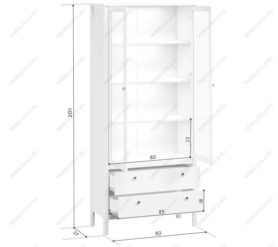 Шкаф-витрина Ева (Хельга) REG2W2S с подсветкой белый | изображение 3