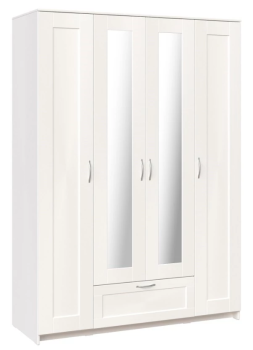 БРИМНЭС / СИРИУС Шкаф четырёхдверный ИКЕА / IKEA белый с одним выдвижным ящиком и двумя зеркалами