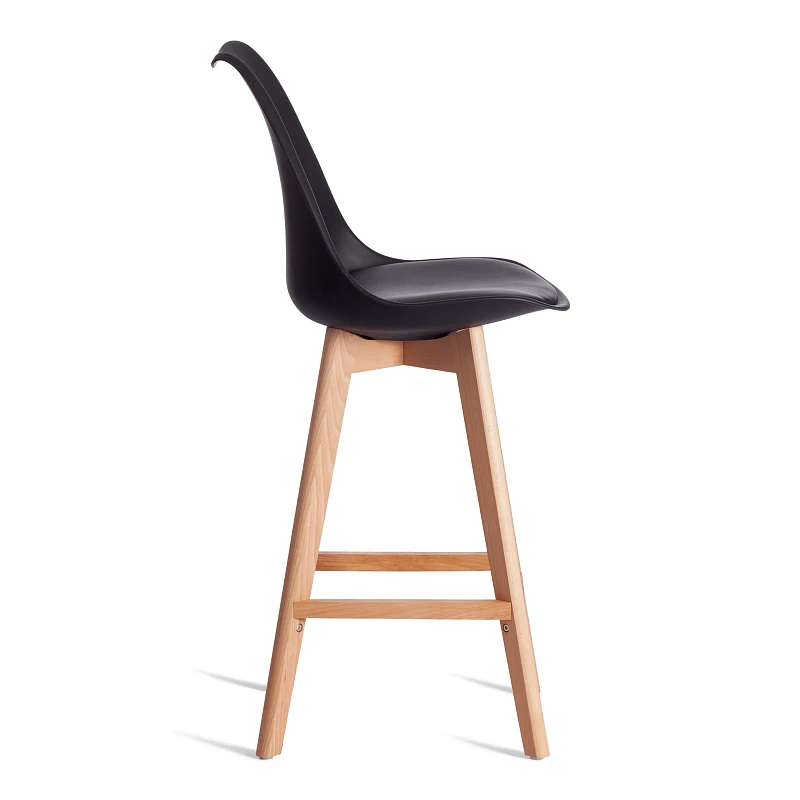 Стул барный TULIP BAR (mod. C1014H-1), пластик/дерево, 42 х 47,5 х 104 см, Black (Черный) 3010/ натуральный | изображение 1
