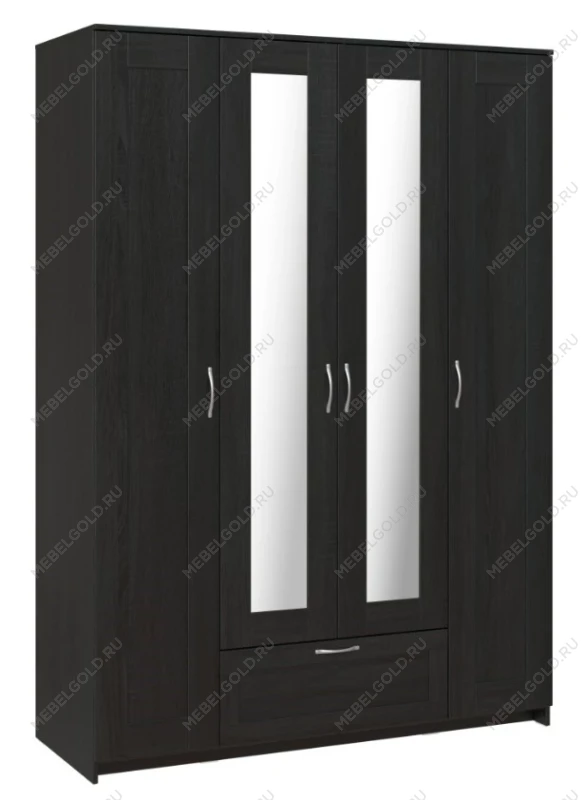 БРИМНЭС / СИРИУС Шкаф четырёхдверный ИКЕА / IKEA с одним выдвижным ящиком и двумя зеркалами, Дуб Венге