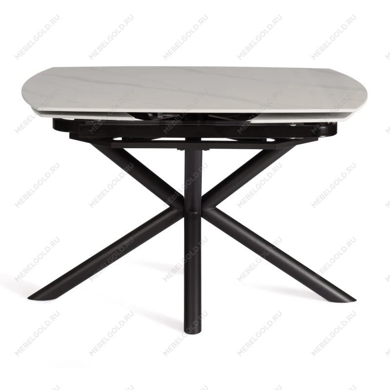 Стол обеденный Winston/Винстон, столешница керамика (глянцевая) / опоры металл, белый/черный, (120+30+30)x80x75(+1) см | изображение 2