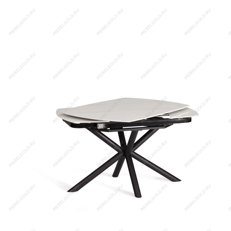 Стол обеденный Winston/Винстон, столешница керамика (глянцевая) / опоры металл, белый/черный, (120+30+30)x80x75(+1) см | изображение 4