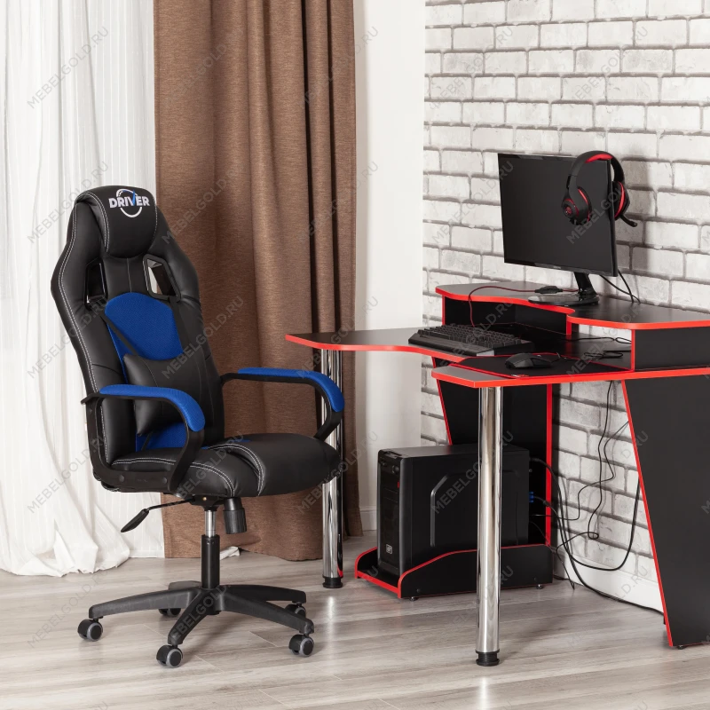 Кресло DRIVER (22), кож/зам/ткань, черный/синий, 36-6/TW-10 | изображение 19