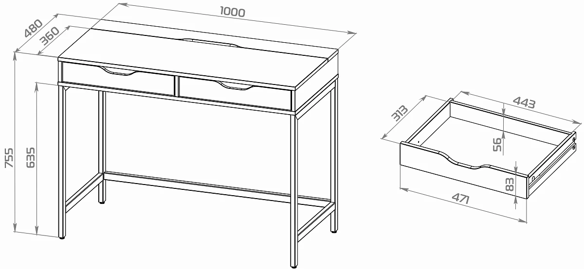 Стол письменный на металлических ножках Ингар Д 100x48x76, серо-бирюзовый/черный | изображение 5