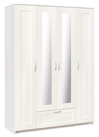 БРИМНЭС / СИРИУС Шкаф четырёхдверный ИКЕА / IKEA белый с одним выдвижным ящиком и двумя зеркалами