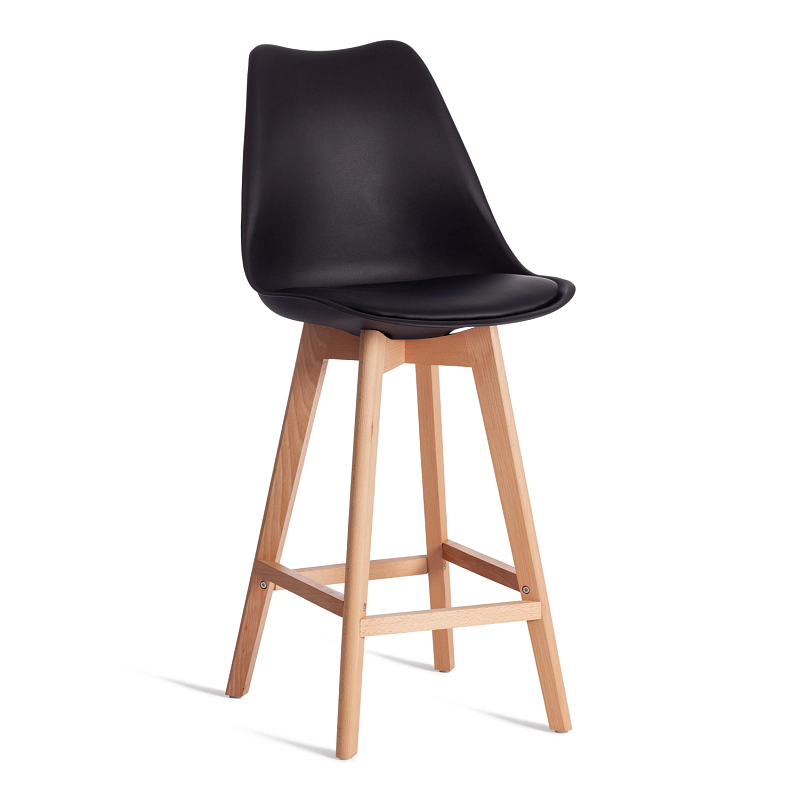 Стул барный TULIP BAR (mod. C1014H-1), пластик/дерево, 42 х 47,5 х 104 см, Black (Черный) 3010/ натуральный