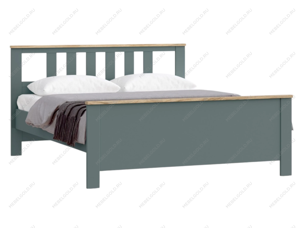 САГА кровать двойная 160х200 темно-бирюзовая/ясень