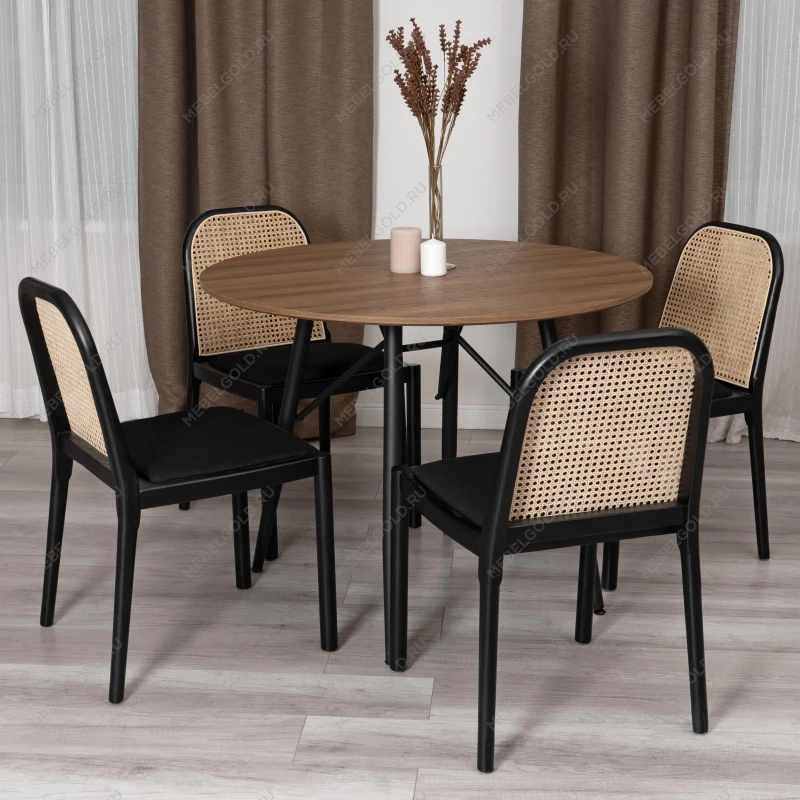 Стул FREYA, дерево вяз/ротанг, ткань лён, черный/черный лен, 46х41х79,5 см | изображение 10