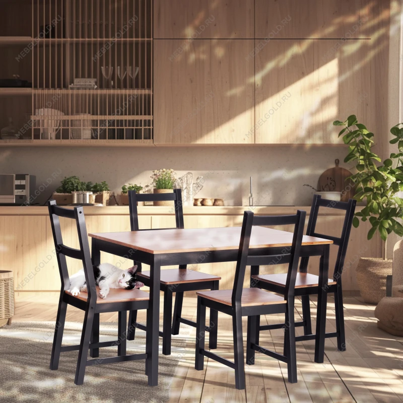 Обеденный комплект Соната (стол + 4 стула)/Sonata dining set, массив сосны, стол: 120х75х73см  стул :41х50х95см, антик/чёрный | изображение 6
