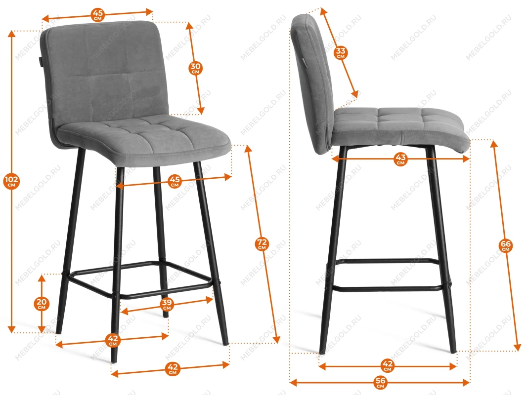 Полубарный стул Medeo/Медео, велюр, бежевый, 7, 42х56х102 см | изображение 15